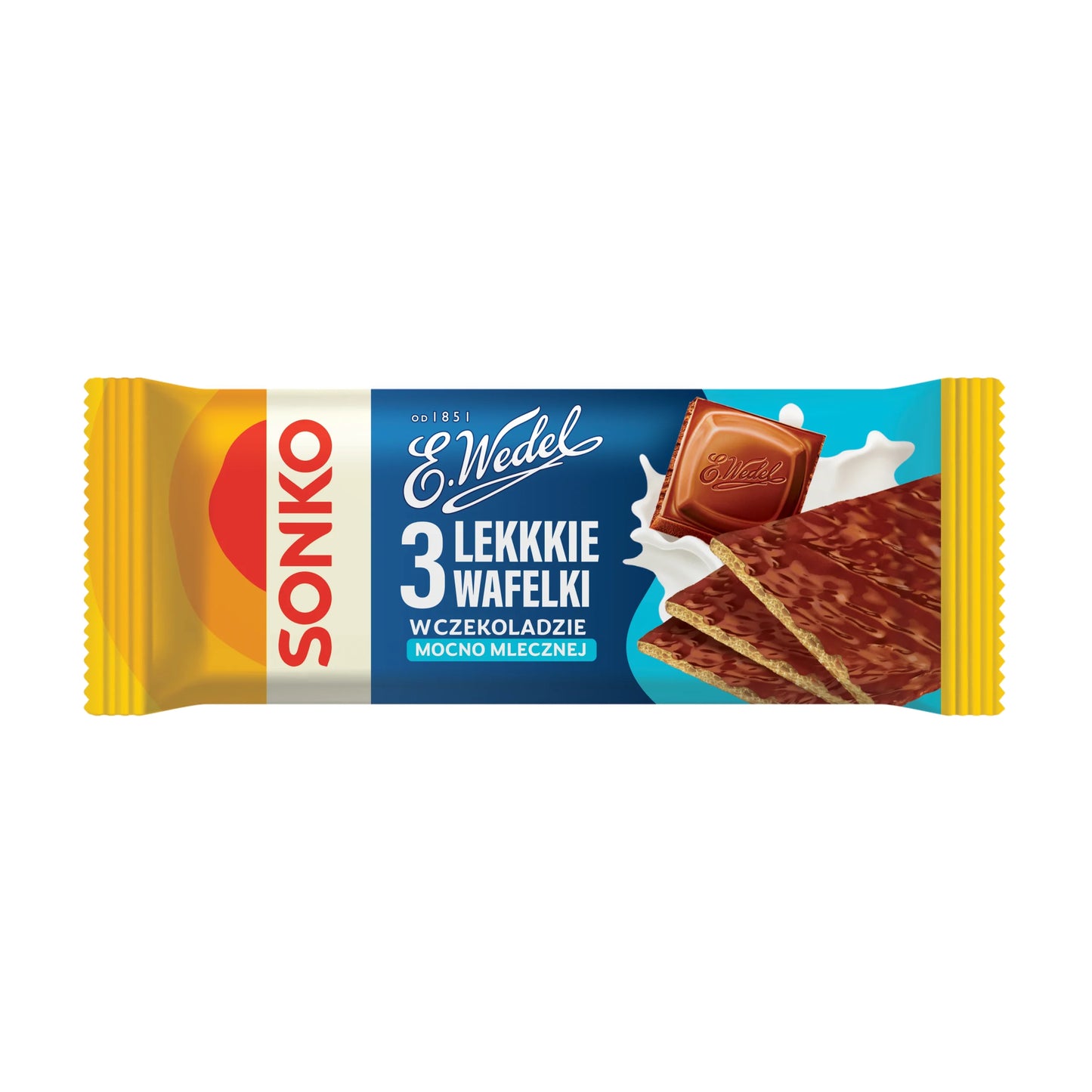3 Lekkkie wafelki w czekoladzie mocno mlecznej E.Wedel 36g Sonko