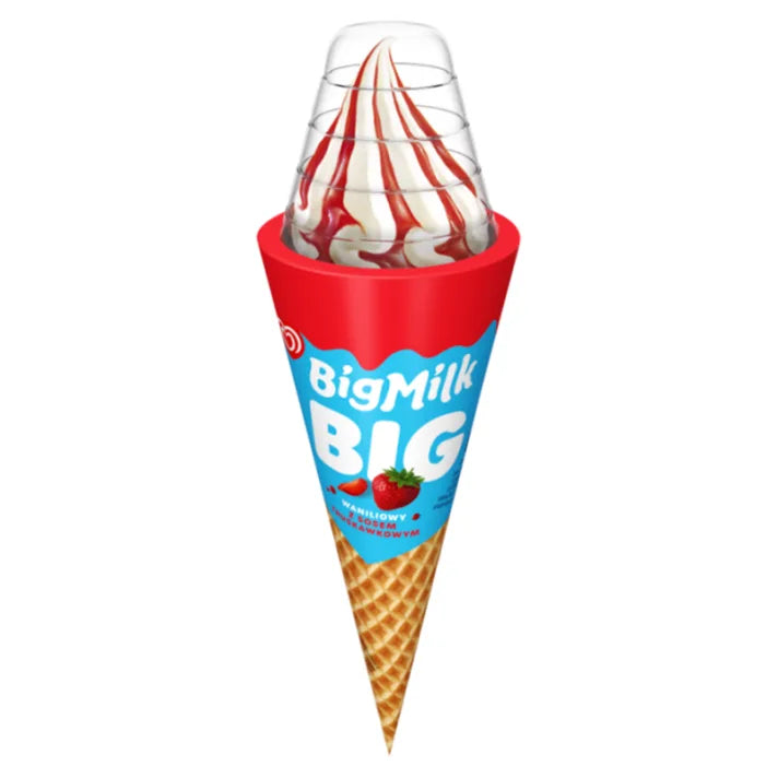 Rożek waniliowy z sosem truskawkowym Big 140ml Big Milk