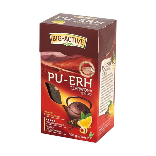Herbata czerwona o smaku cytrynowym liściasta Pu-Erh 100 g Big-Active