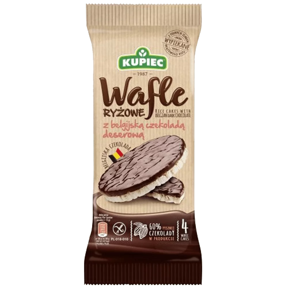 Wafle ryżowe z belgijską czekoladą deserową 60g Kupiec