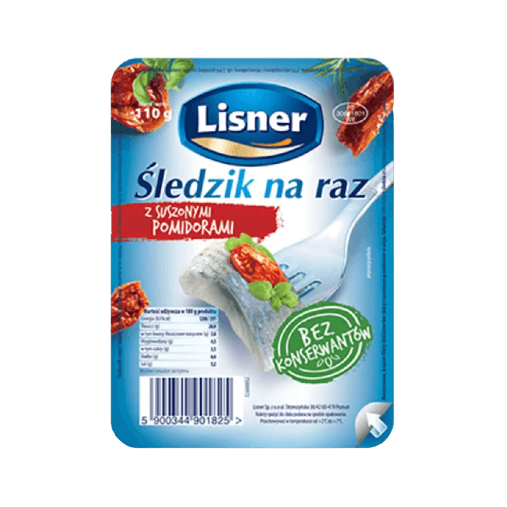 Śledzik na raz z suszonymi pomidorami i ziołami włoskimi 100g Lisner