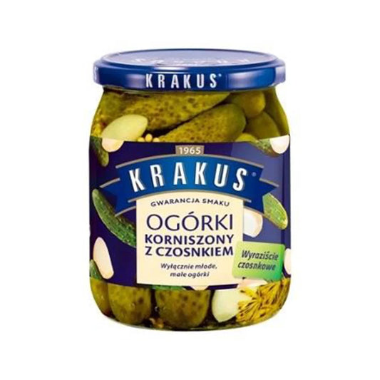 Ogórki korniszony z czosnkiem Krakus 500g Agros Nova